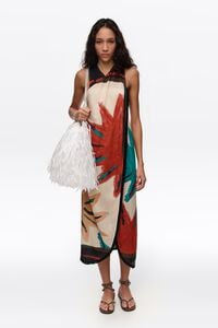 Vestido midi cruzado flecos Sun positional