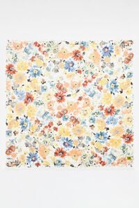 Chal flores acuarela blanco