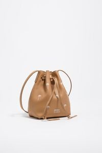Hazelnut small leather bucket bag