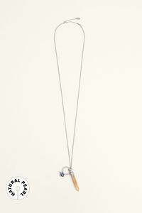 Long necklace with stone chain and natural pearl ring