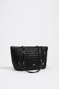 Medium black plaited leather shopper bag
