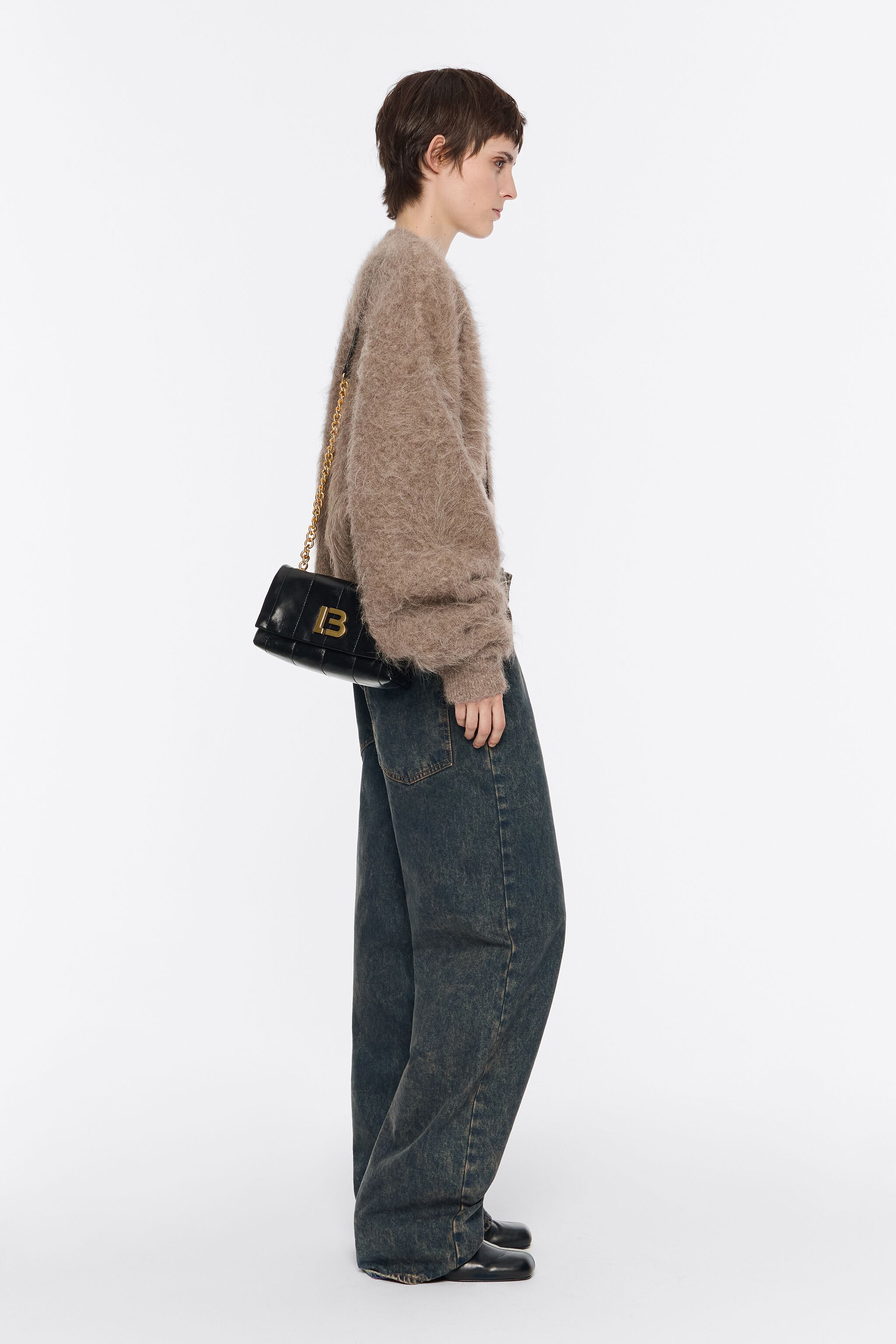 Small black leather bag flap