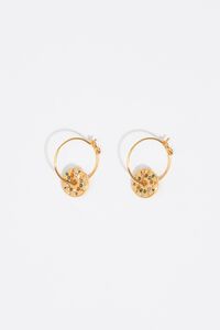 Medium gold logo and crystals hoop earrings