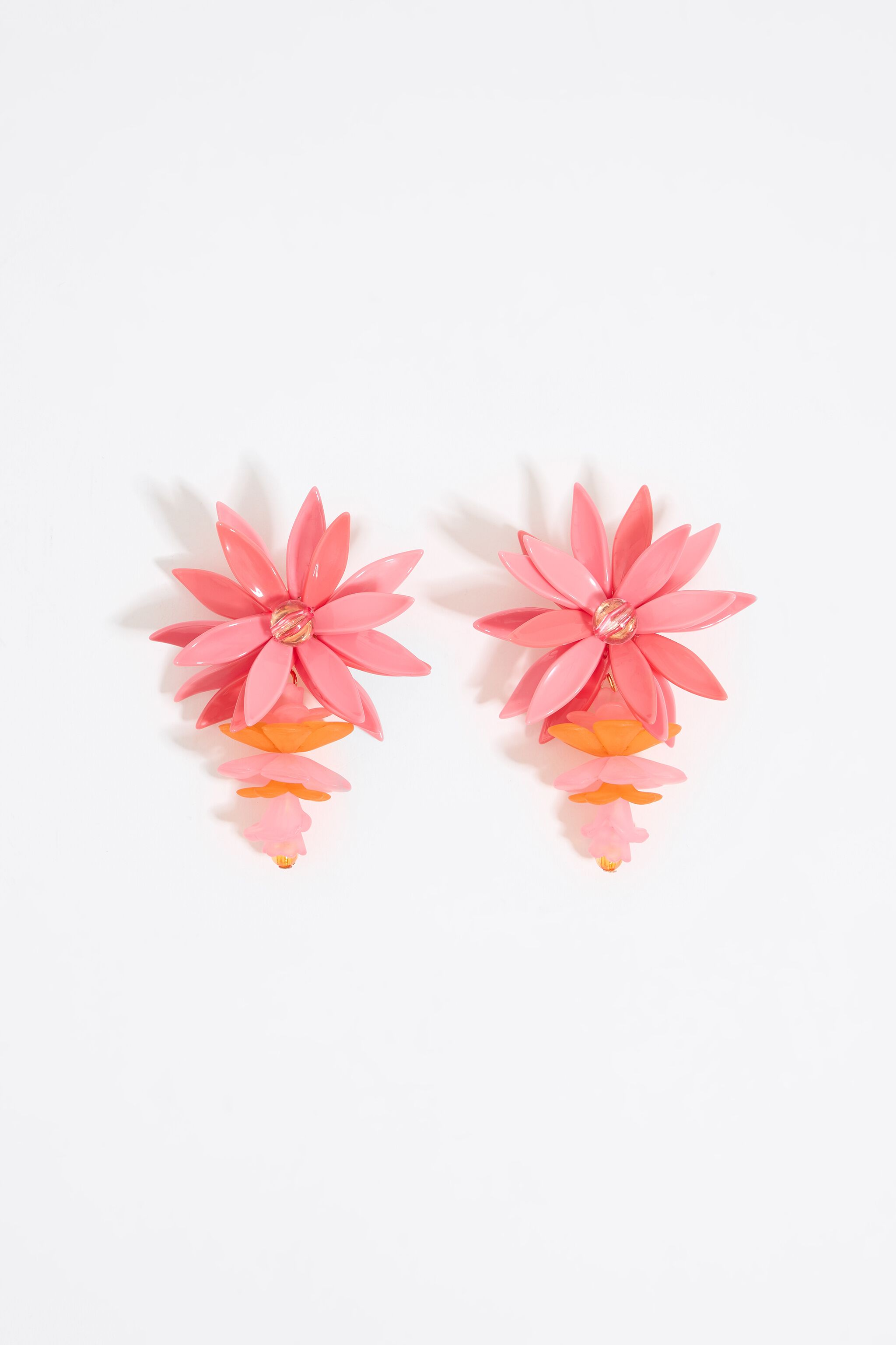 Pink and orange flower earrings