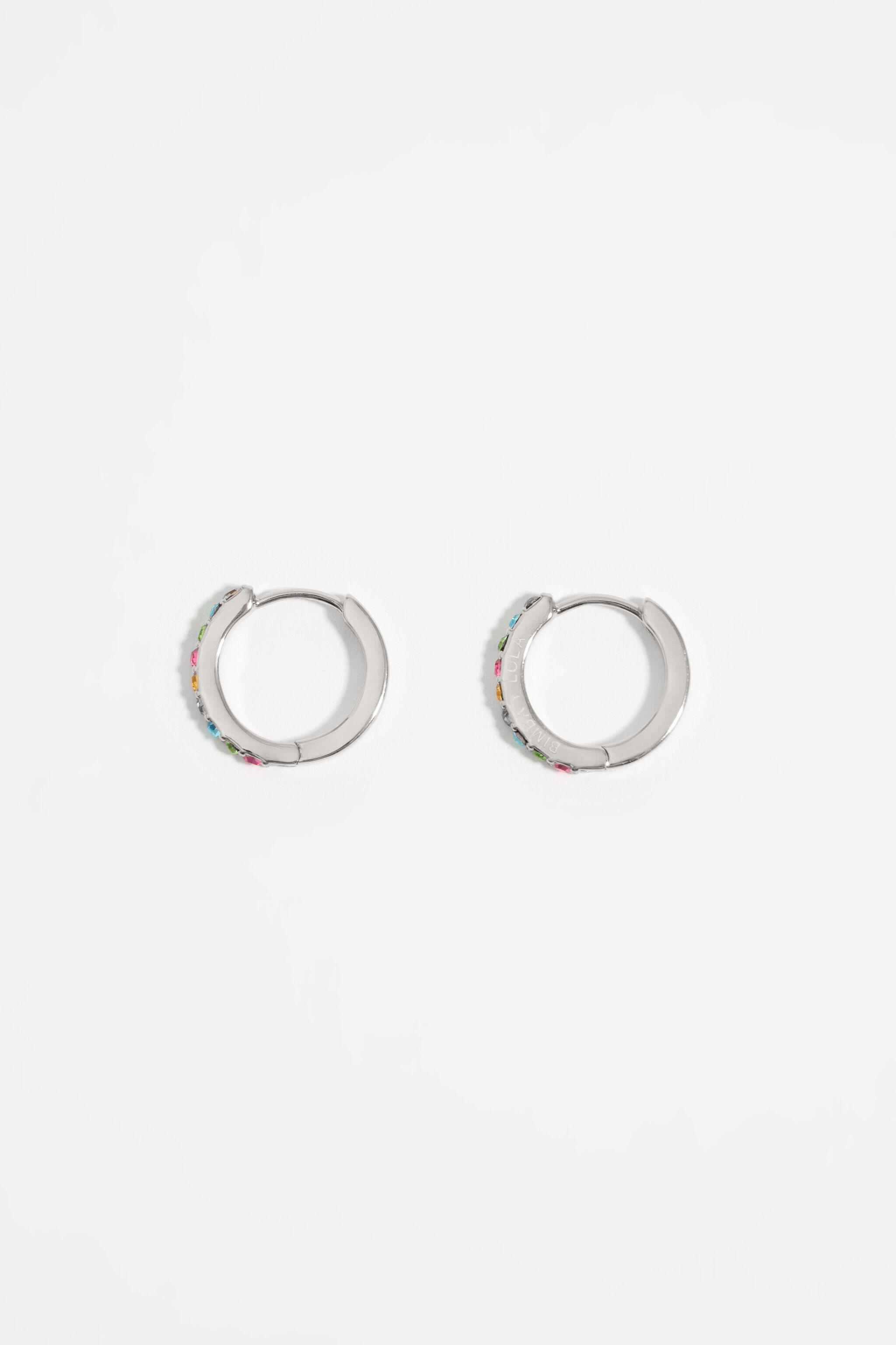 Golden mini hoop earrings with multicolored crystals