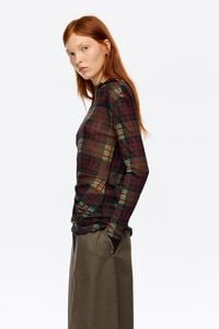 Camiseta tul cuello alto cuadros rojos