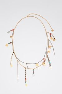 Belt necklace with metal silhouettes and multicolor stones