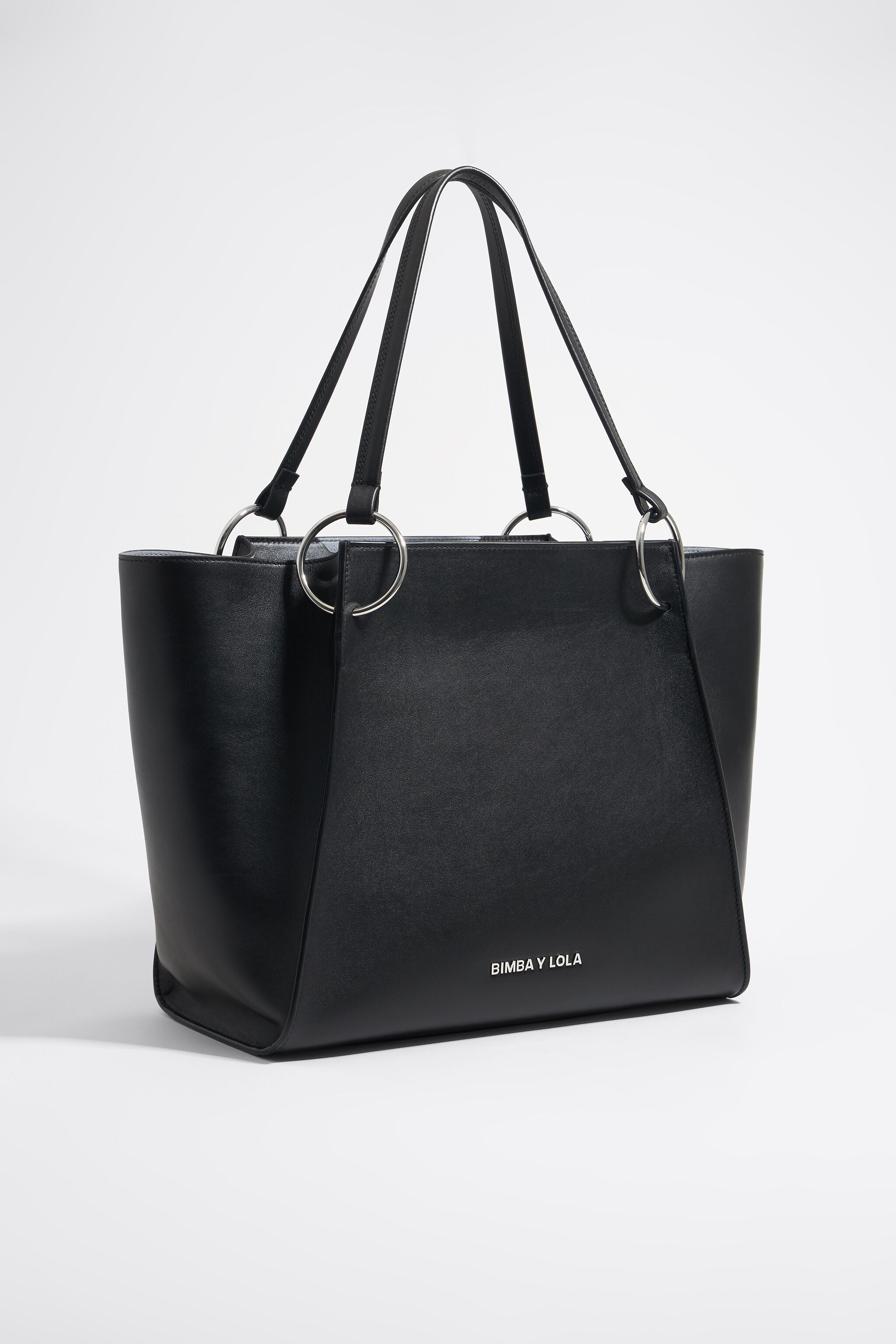 Large black leather shopper bag