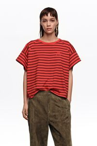 Camiseta corta logo bordado rayas rojas