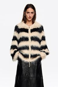 Oversize black and white striped fur cardigan Oversize black and white striped fur cardigan
