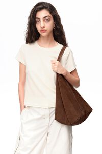 Coffee suede maxi shopper bag