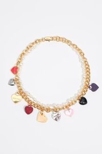 Collar doble cadena y perlas corazones logo