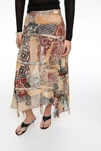 Falda fluida irregular desflecada Lace marfil