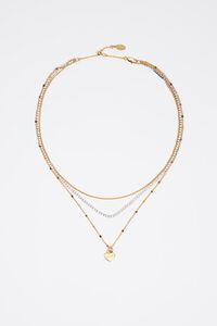 Collar triple cadena coraz&oacute;n logo dorado
