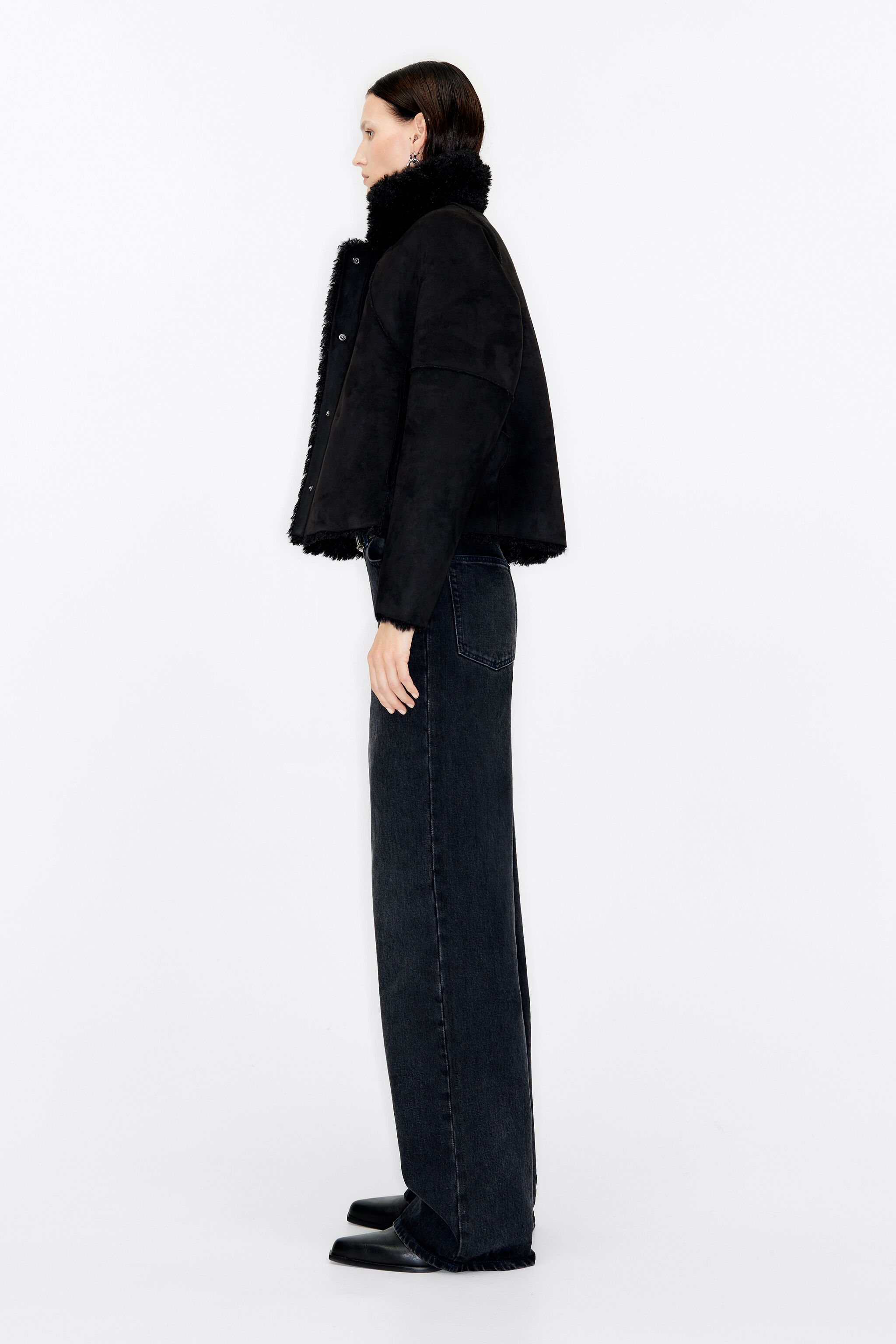 Short black fake fur jacket clearance