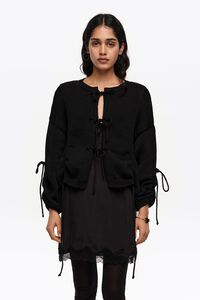 Black ruched tie cardigan