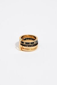 Anell bandes metall daurat cristalls i logo negre