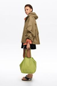 Large suede shopper bag in lime embossed crocodile