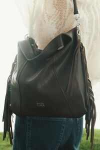 Medium coffee leather fringed Paper bag