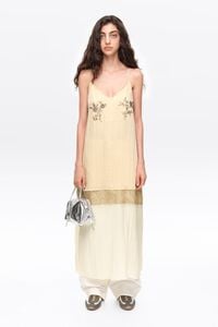 Vestido midi recto piedras ocre