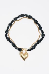 Collar doble cadena corazón candado dorado mate Collar doble cadena corazón candado dorado mate
