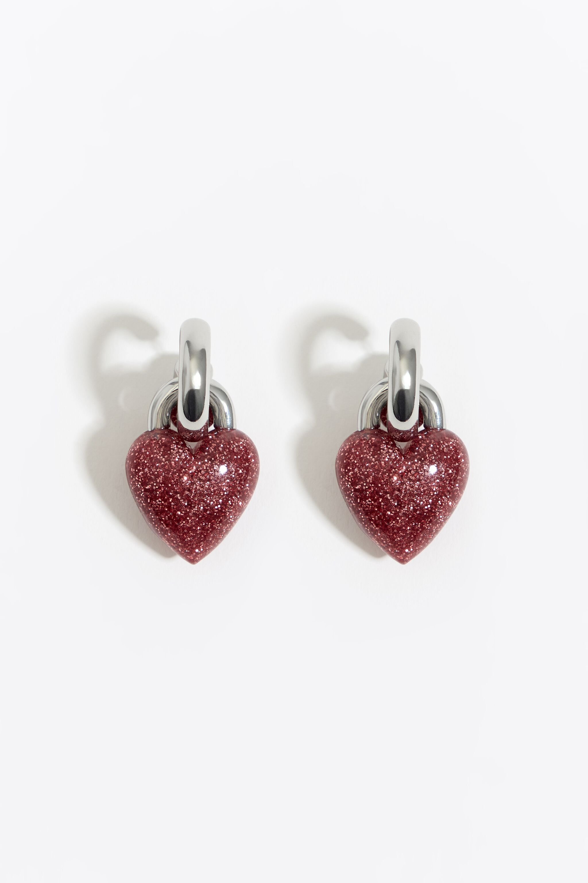 Pink glitter heart hoop earrings