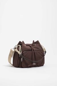 Bolsa bucket Pocket mediana nylon caf&eacute; oscuro