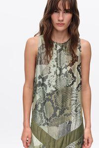 Vestido l&iacute;nea A Snake patchwork verde