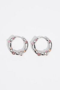 Aretes aro cristales rosas y metal textura plateado