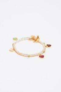 Pulsera doble logo, corazón, cadena y perlas dorado