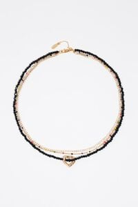 Collar doble cristales negros logo coraz&oacute;n