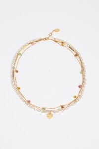 Collar triple cristales perlas y piedras coraz&oacute;n logo