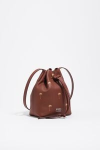Small Palms print walnut leather Carlino bucket bag