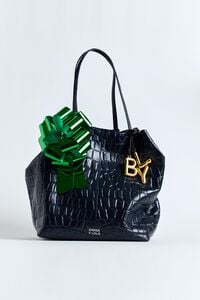 Bolsa shopper grande piel grabado cocodrilo azul petróleo