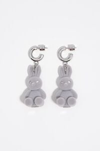 Gray flocked rabbit hoop earrings