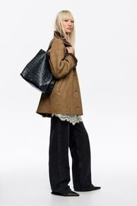 Bolsa shopper grande piel grabado cocodrilo azul petróleo