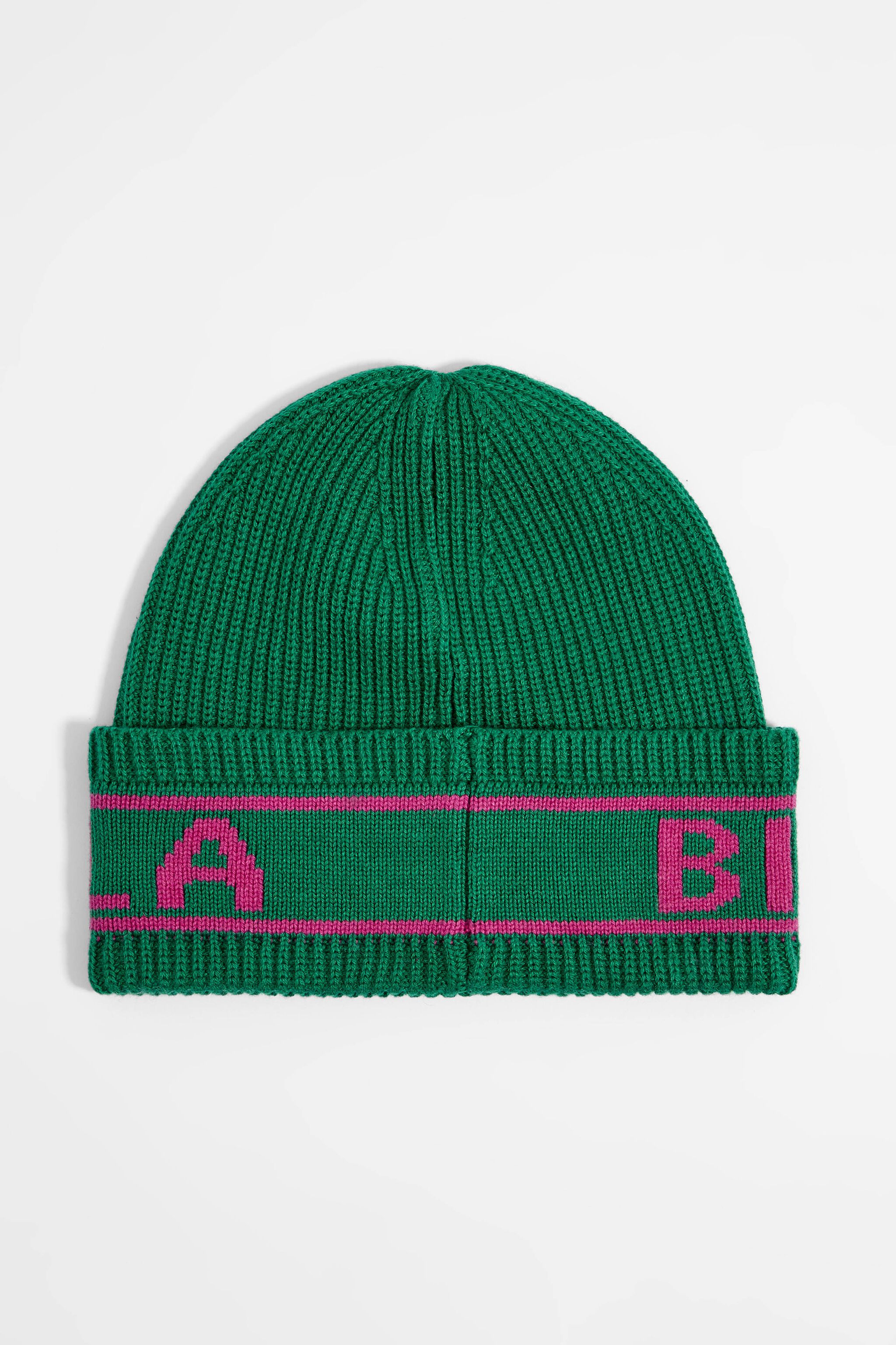 Green knit hat with logo