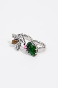Anillo doble cristales y abeja plateado