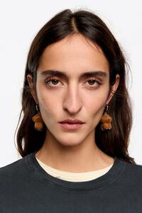 Brown flocked dog hoop earrings