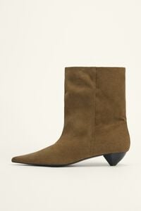 Olive suede heeled ankle boot