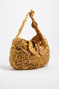Yellow Leopard nylon shopper bag