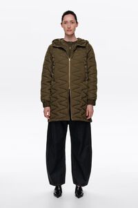 Khaki mid-length padded puffer