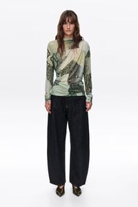 Green Snake patchwork ruched tulle T-shirt