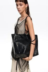 Bolsa shopper grande piel grabado cocodrilo azul petr&oacute;leo