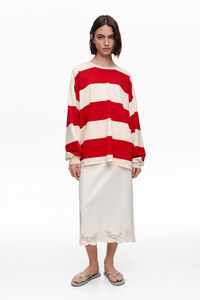 Falda midi encaje algod&oacute;n marfil