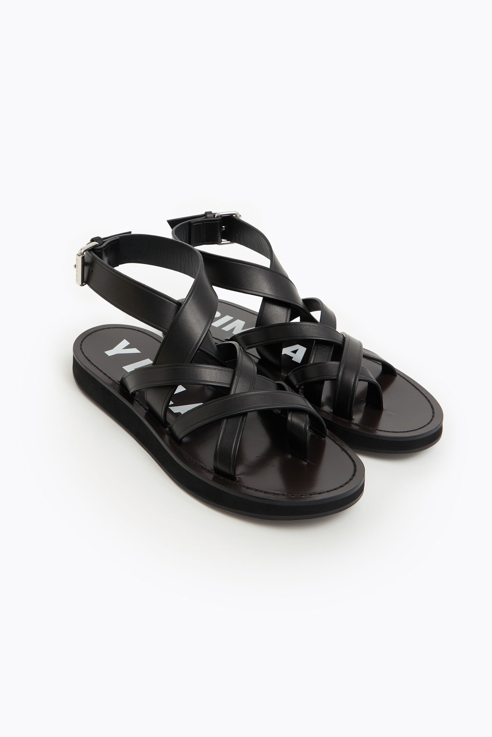 Sandalias planas negras piel Clearance