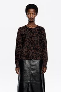 Dark brown Leopard Big fur fitted cardigan