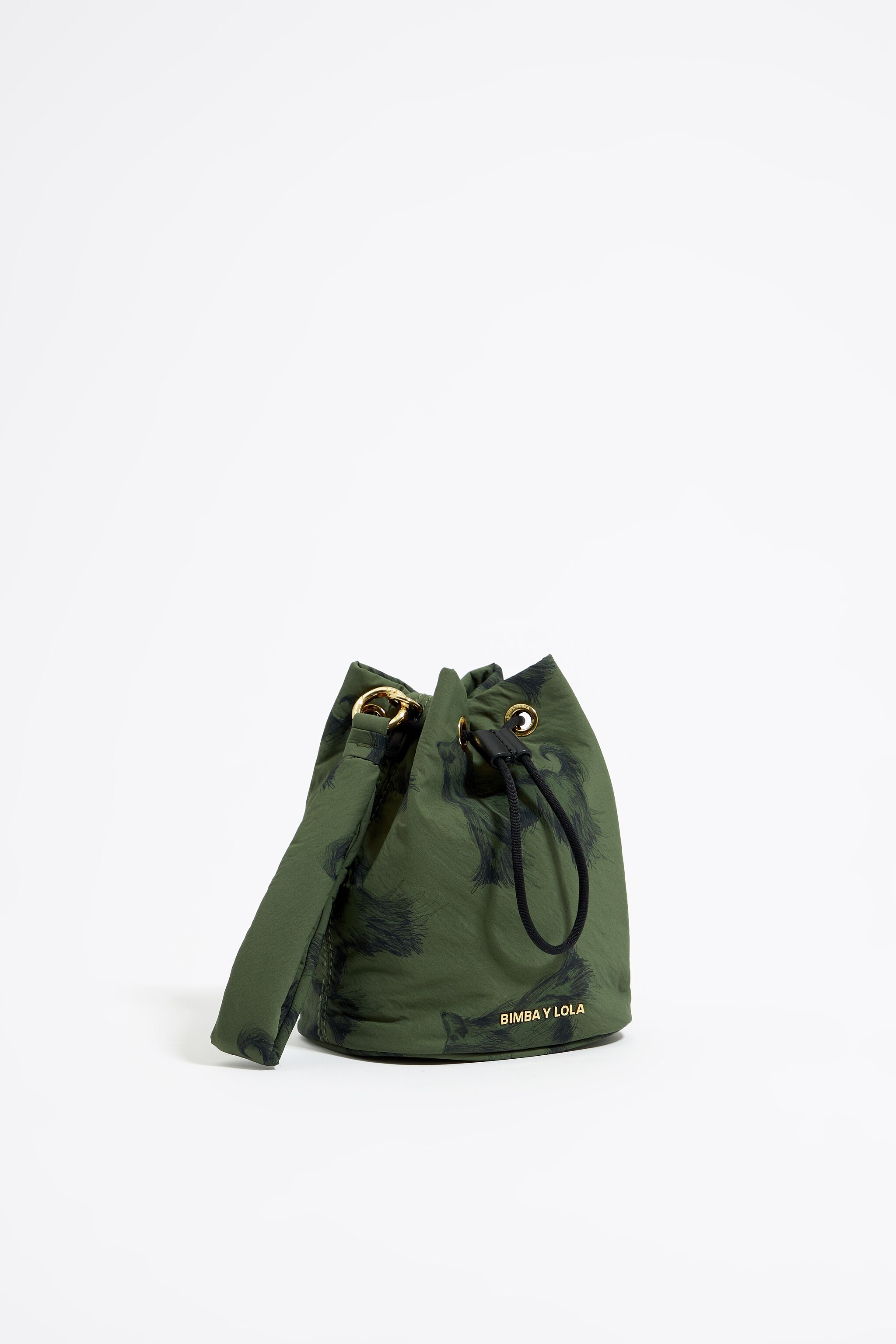 Bolsa bucket nylon print galgo lapiz caqui