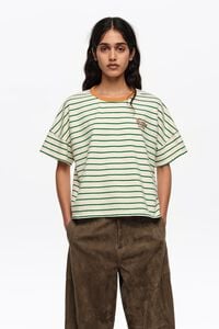 Green striped contrast piping T-shirt