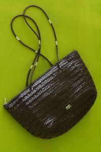 Large dark brown plaited leather shopper bag